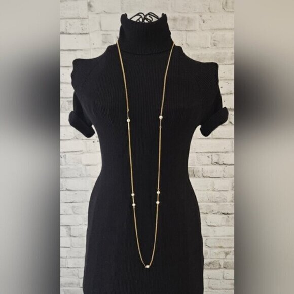 Vintage Gold Tone Faux Pearl Long Layering Necklace – Single or Double Strand - Picture 6 of 6